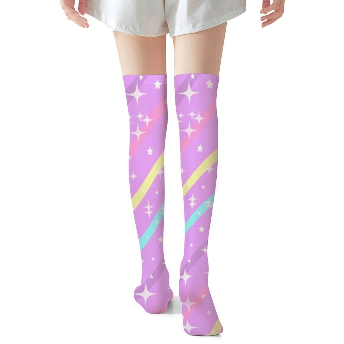 Sparkle Stars Over Knee Stocking Socks (Purple)