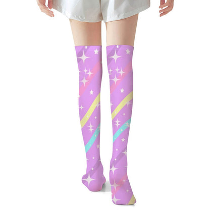 Sparkle Stars Over Knee Stocking Socks (Purple)