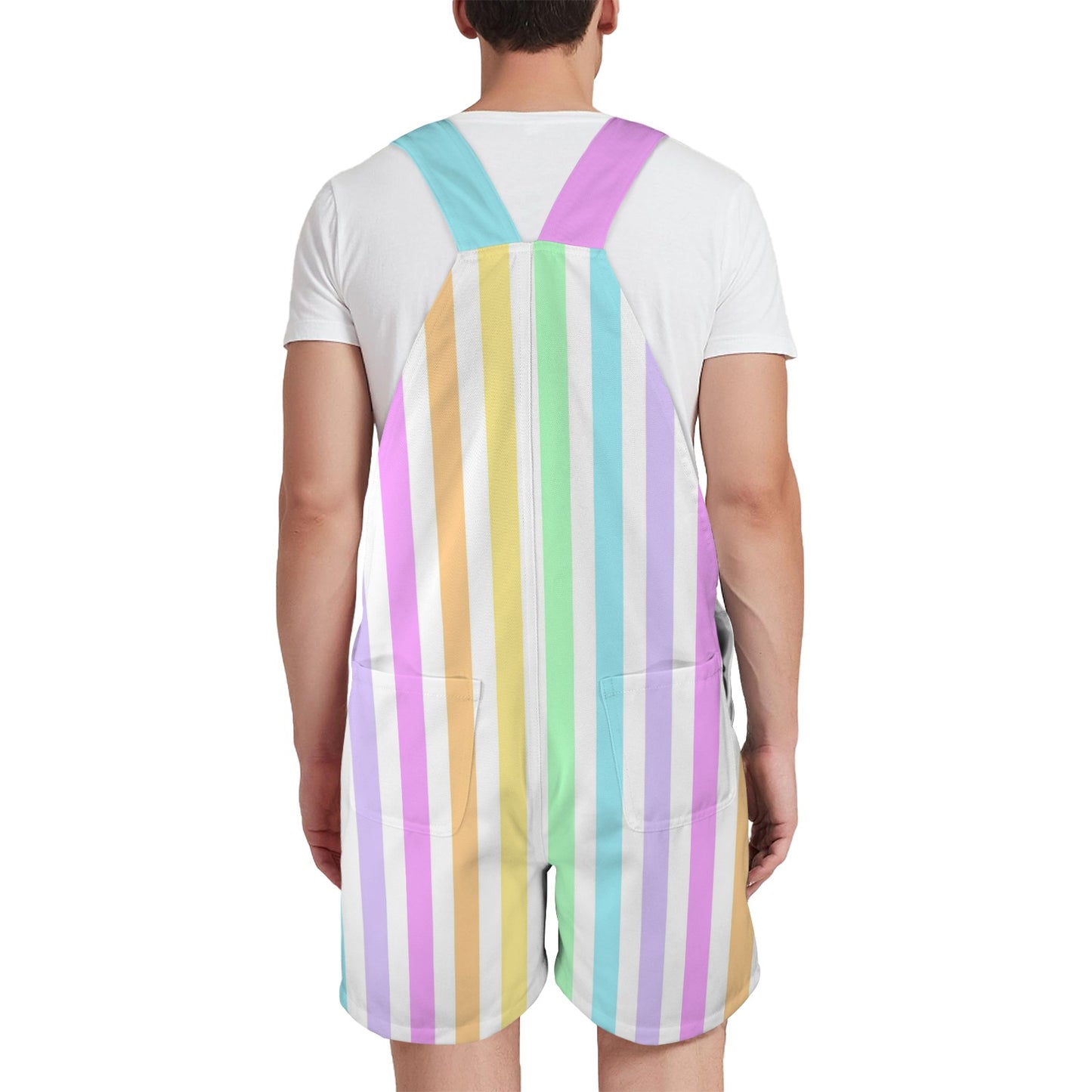 Fruity Rainbow Unisex Shorts Overalls With Adjustable Straps And Pockets (Stripes)