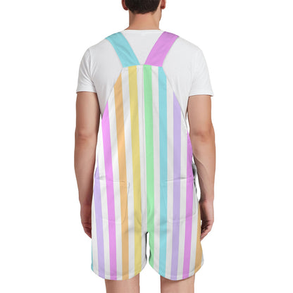 Fruity Rainbow Unisex Shorts Overalls With Adjustable Straps And Pockets (Stripes)