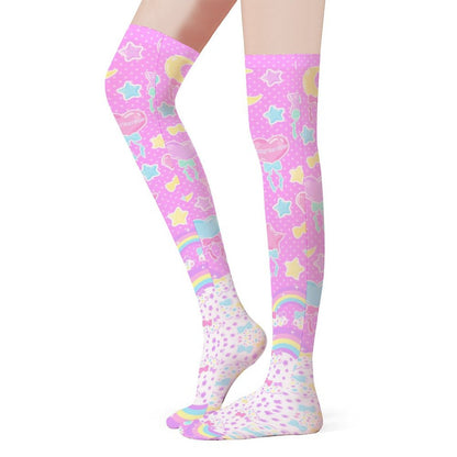 Pastel Party Over Knee Stocking Socks (Pink)
