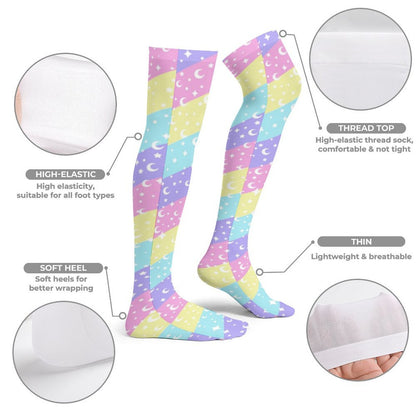 Cosmic Rainbow Over Knee Stocking Socks