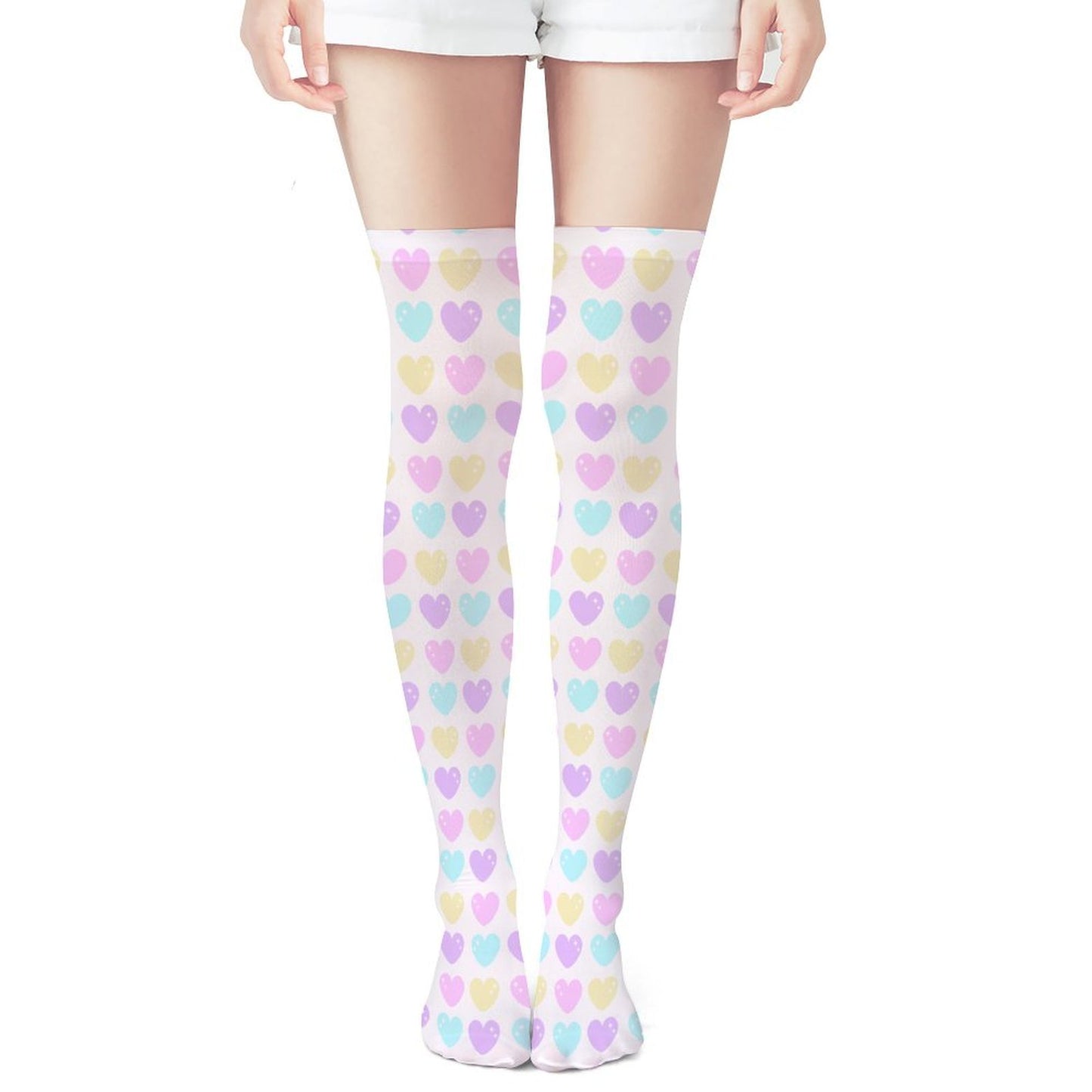 Sweet Love Hearts Over Knee Stocking Socks (White)