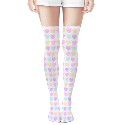 Sweet Love Hearts Over Knee Stocking Socks (White)