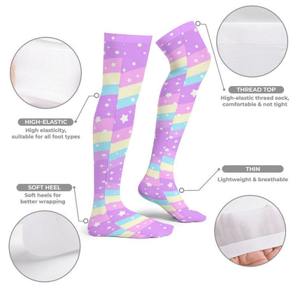 Rainbow Stardust Unicorn Over Knee Stocking Socks