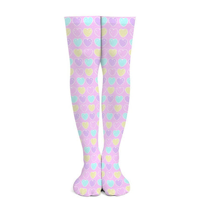 Sweet Love Hearts Over Knee Stocking Socks (Pink)