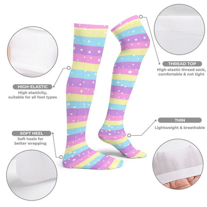 Starry Party Rainbow Over Knee Stocking Socks