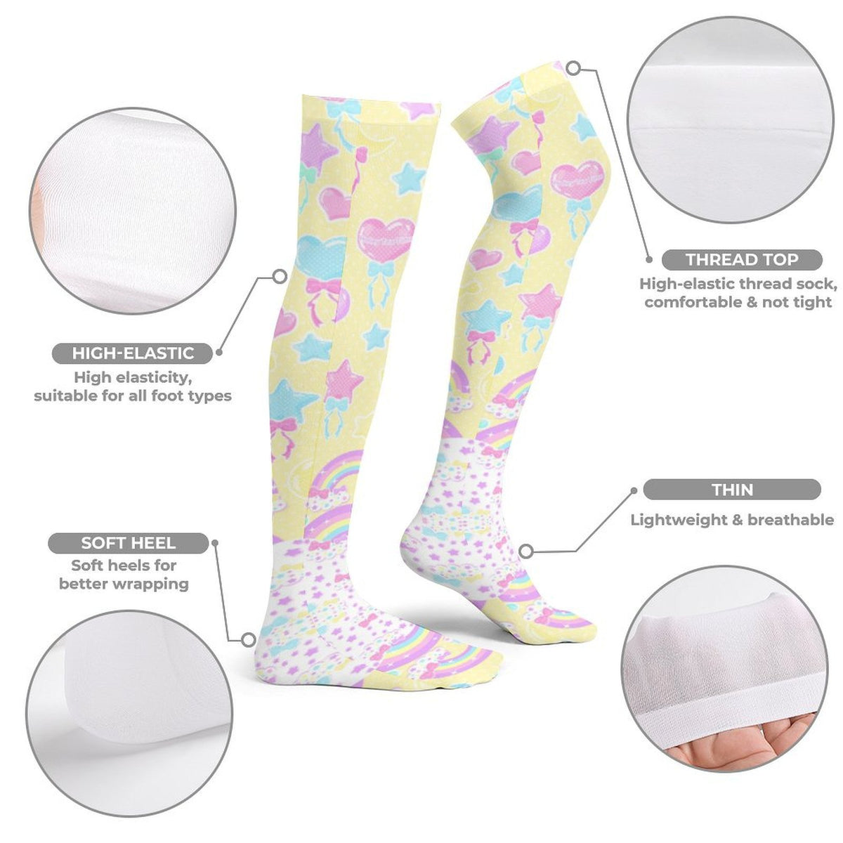 Pastel Party Over Knee Stocking Socks (Yellow)