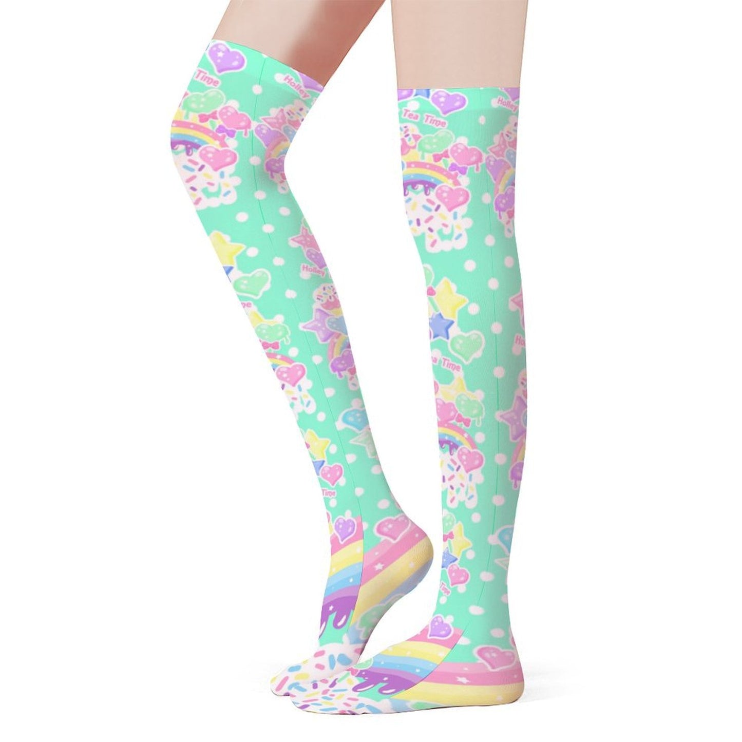 Rainbow Sweets Over Knee Stocking Socks (Mint)