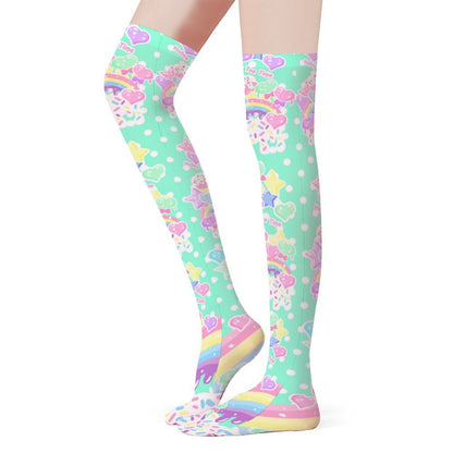 Rainbow Sweets Over Knee Stocking Socks (Mint)