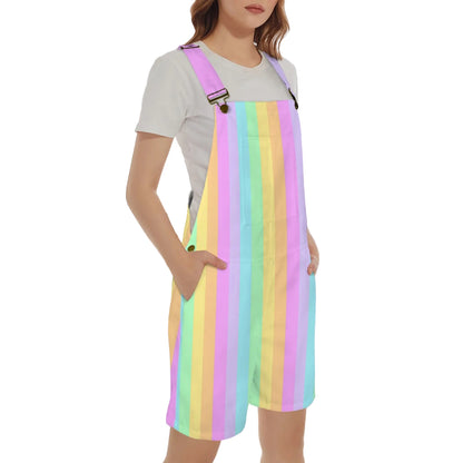 Fruity Rainbow Unisex Shorts Overalls With Adjustable Straps And Pockets (Color Block)