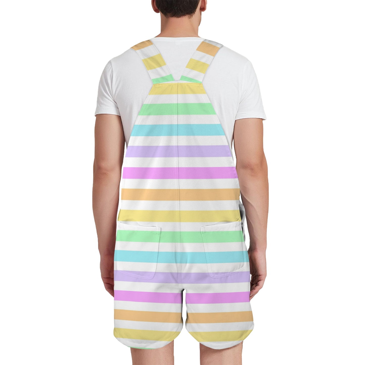 Fruity Rainbow Unisex Shorts Overalls With Adjustable Straps And Pockets (Stripes)