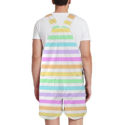 Fruity Rainbow Unisex Shorts Overalls With Adjustable Straps And Pockets (Stripes)