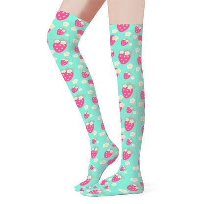 Strawberry Cutie Over Knee Stocking Socks (Fruity Berry Mint)