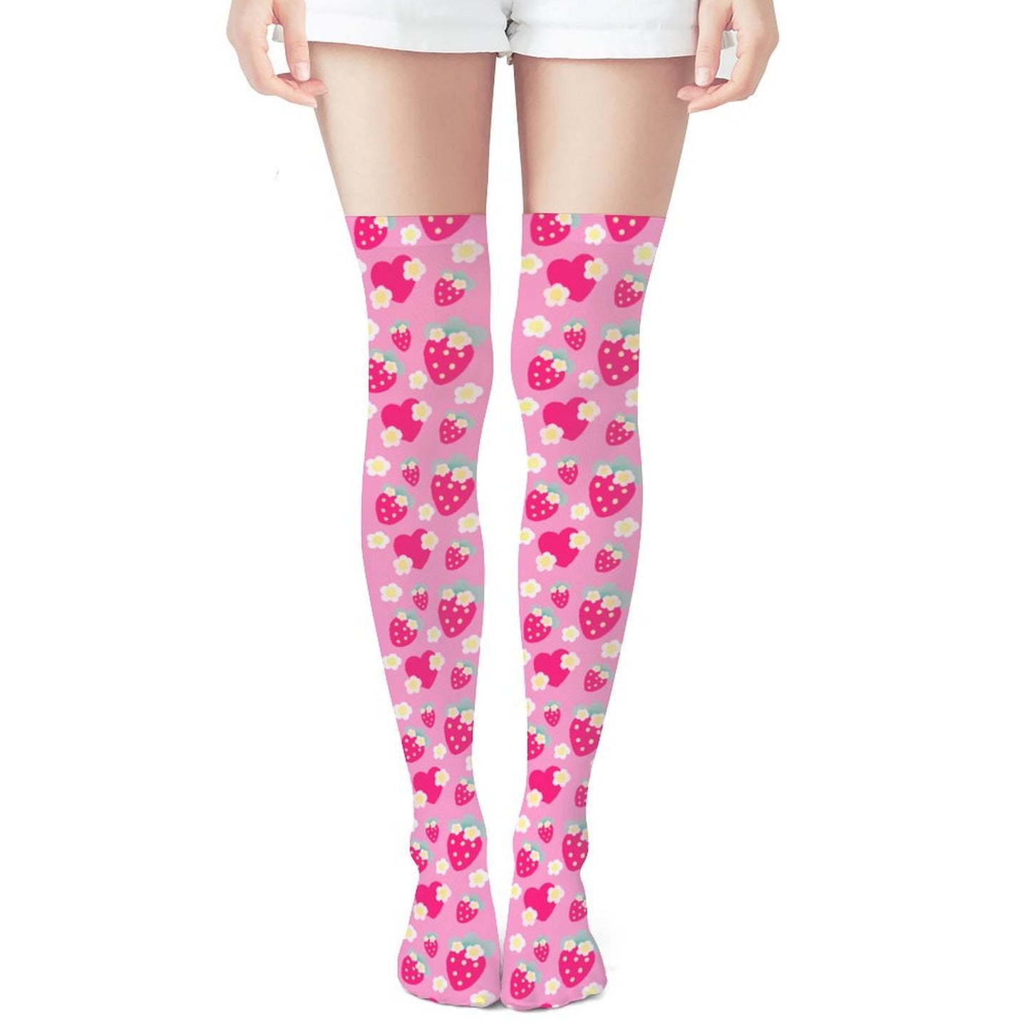 Strawberry Cutie Over Knee Stocking Socks (Soda Pop Fruity Berry Pink)