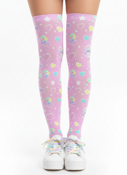 Rainbow Sweets Over Knee Stocking Socks (Pink)