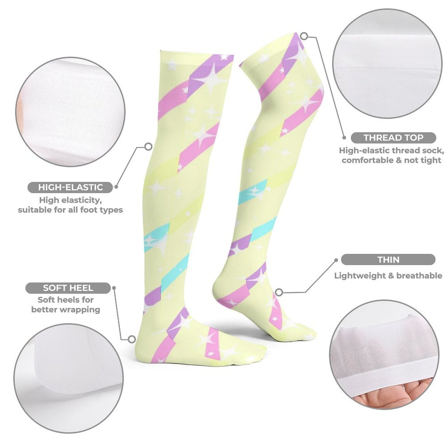 Sparkle Stars Over Knee Stocking Socks (Yellow)