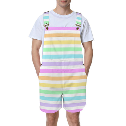 Fruity Rainbow Unisex Shorts Overalls With Adjustable Straps And Pockets (Stripes)