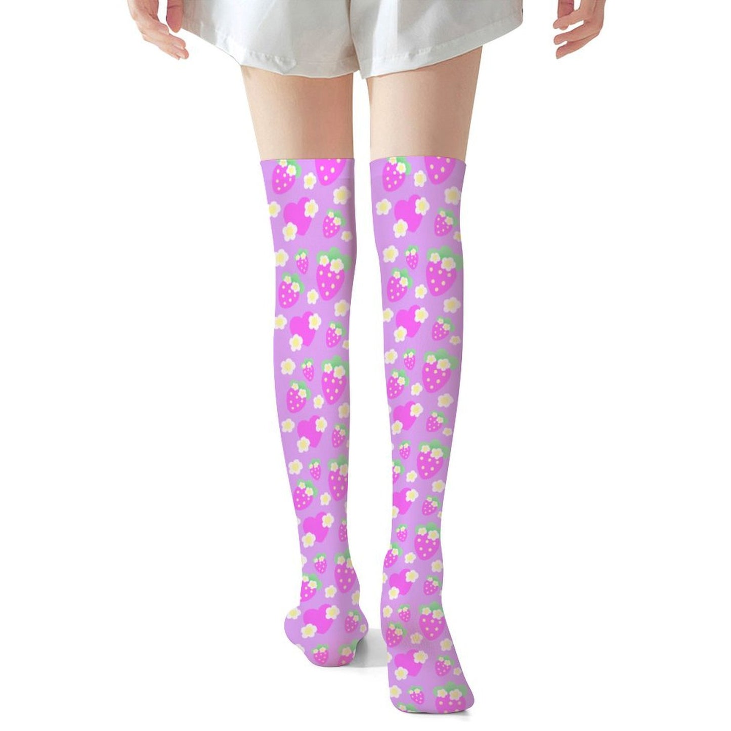 Strawberry Cutie Over Knee Stocking Socks (Fruity Berry Purple)