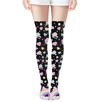 Rainbow Sweets Over Knee Stocking Socks (Black)