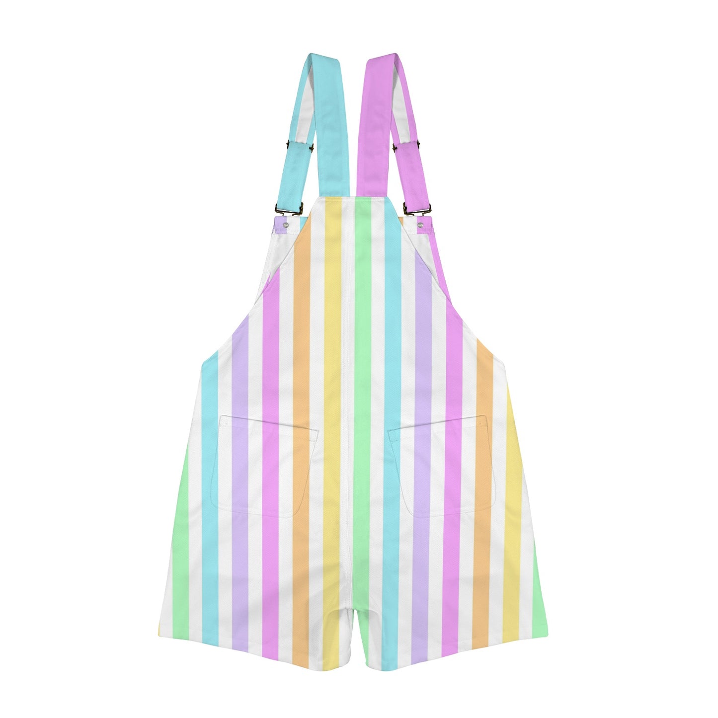 Fruity Rainbow Unisex Shorts Overalls With Adjustable Straps And Pockets (Stripes)