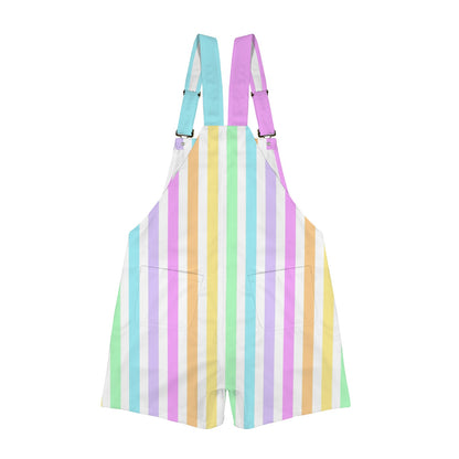 Fruity Rainbow Unisex Shorts Overalls With Adjustable Straps And Pockets (Stripes)