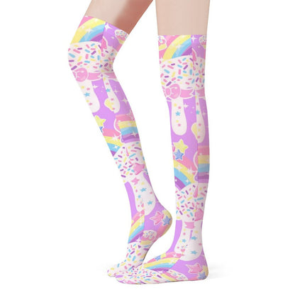 Rainbow Sweets Over Knee Stocking Socks (Purple)