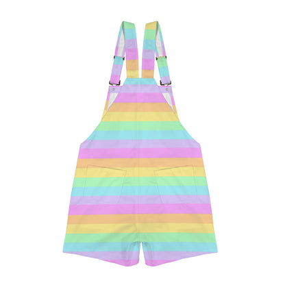 Fruity Rainbow Unisex Shorts Overalls With Adjustable Straps And Pockets (Color Block)