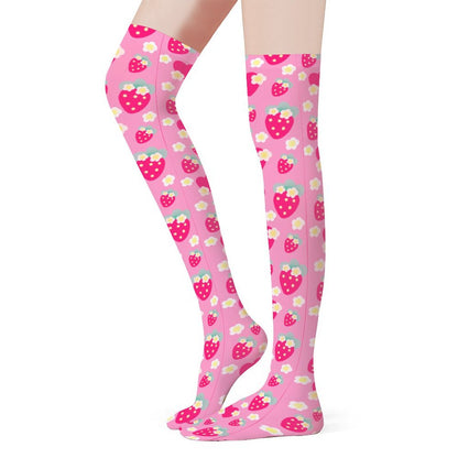 Strawberry Cutie Over Knee Stocking Socks (Soda Pop Fruity Berry Pink)