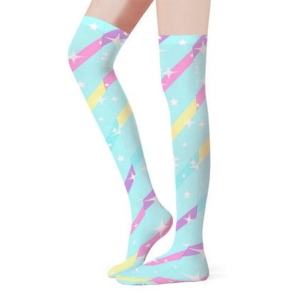 Sparkle Stars Over Knee Stocking Socks (Blue)