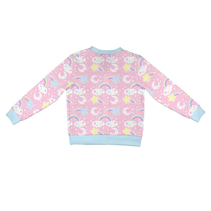 Dreamy Rainbow Women's Ribbed Button Up Cardigan (Pink)