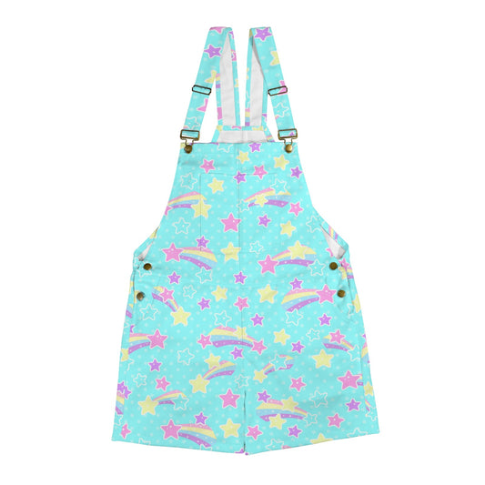 Starry Party Blue Unisex Shorts Overalls With Adjustable Straps And Pockets