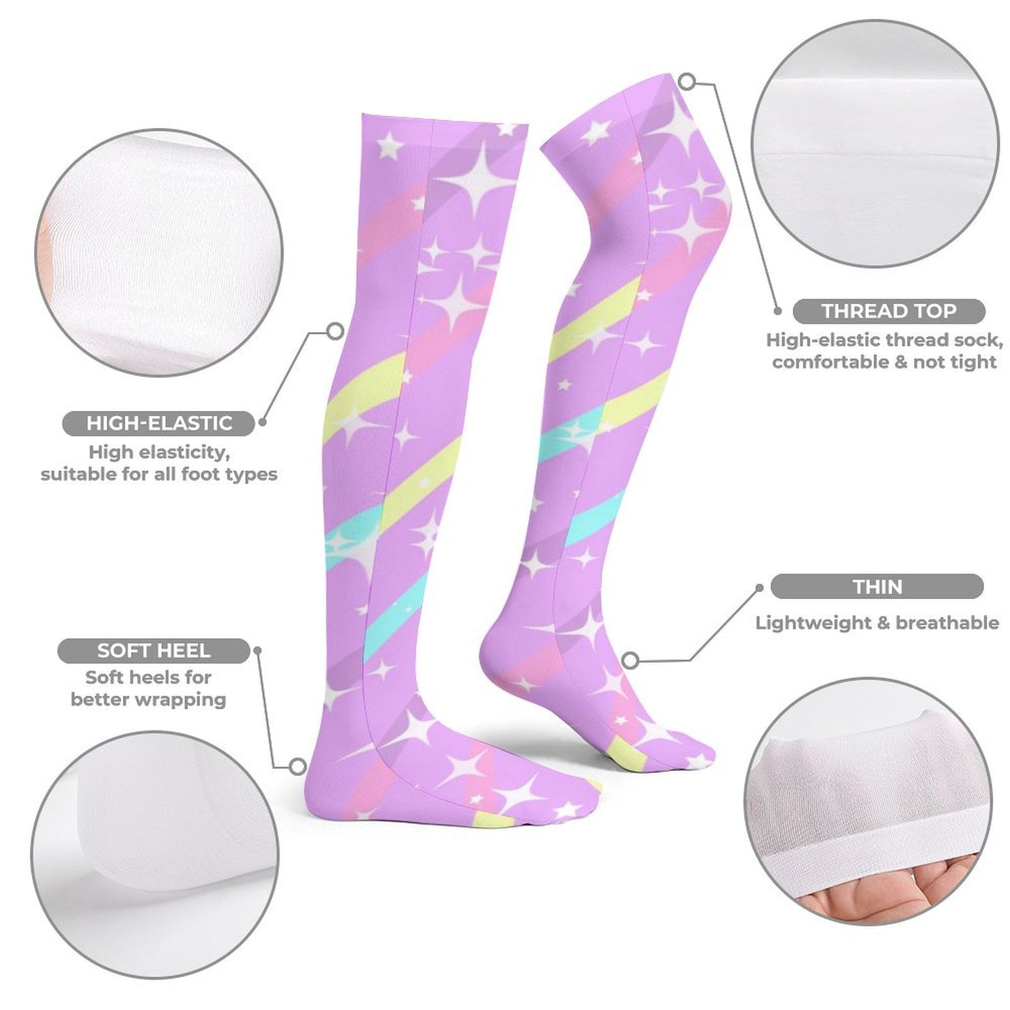 Sparkle Stars Over Knee Stocking Socks (Purple)