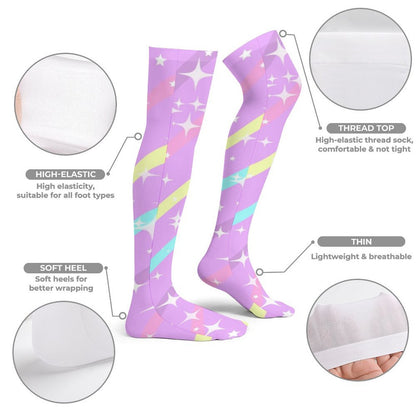 Sparkle Stars Over Knee Stocking Socks (Purple)