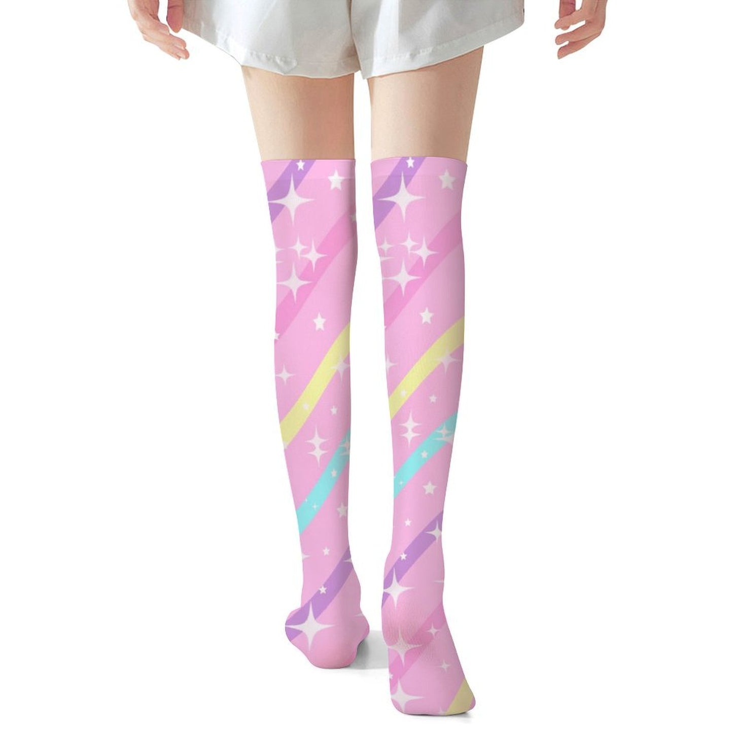 Sparkle Stars Over Knee Stocking Socks (Pink)
