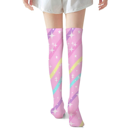 Sparkle Stars Over Knee Stocking Socks (Pink)