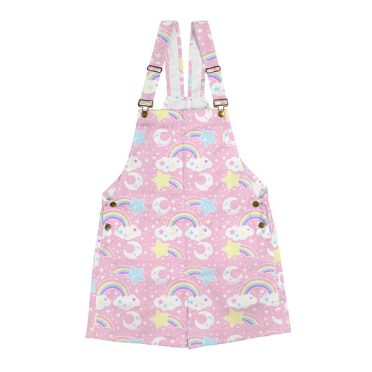 Dreamy Rainbow Pink Unisex Shorts Overalls With Adjustable Straps And Pockets