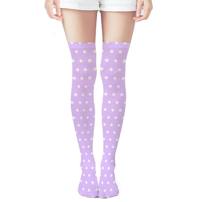 Cute Polka Dots Over Knee Stocking Socks (Purple)