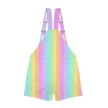 Fruity Rainbow Unisex Shorts Overalls With Adjustable Straps And Pockets (Color Block)