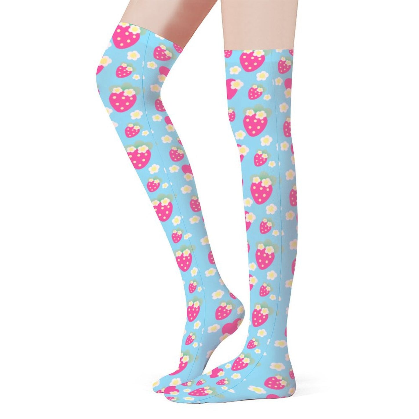 Strawberry Cutie Over Knee Stocking Socks (Fruity Berry Blue)