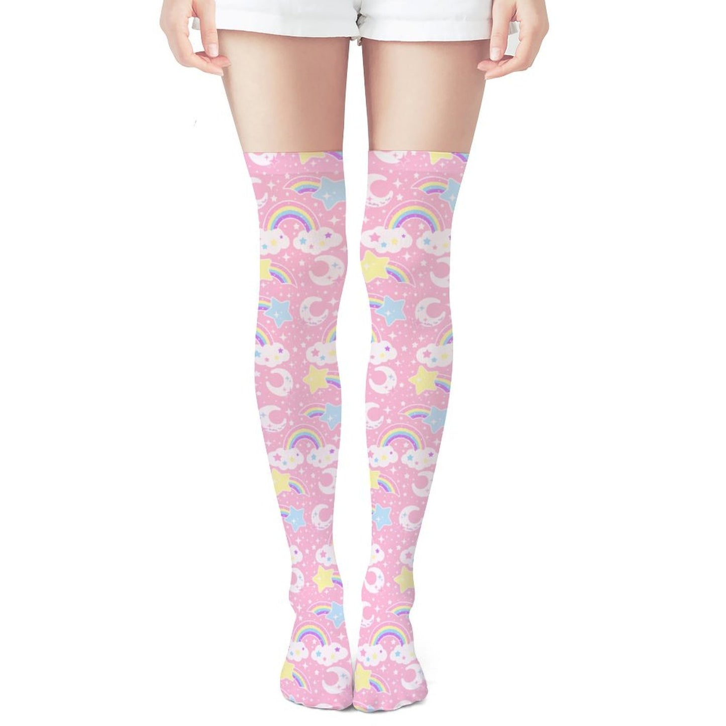 Dreamy Rainbow Over Knee Stocking Socks (Pink)