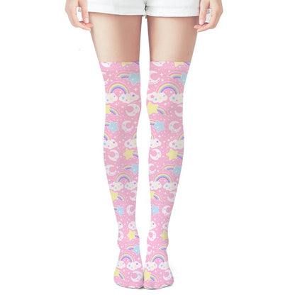 Dreamy Rainbow Over Knee Stocking Socks (Pink)