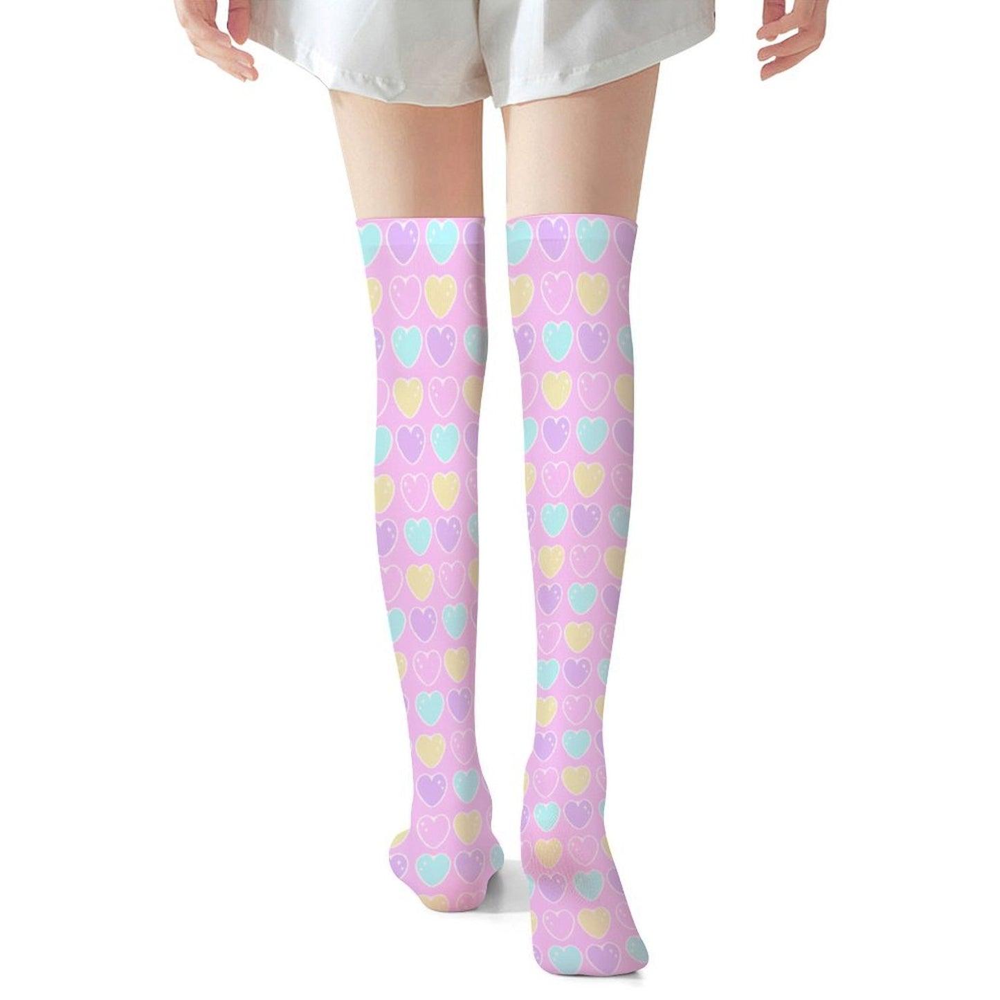 Sweet Love Hearts Over Knee Stocking Socks (Pink)