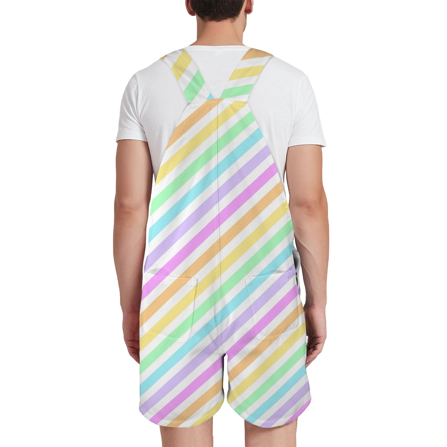 Fruity Rainbow Unisex Shorts Overalls With Adjustable Straps And Pockets (Stripes)