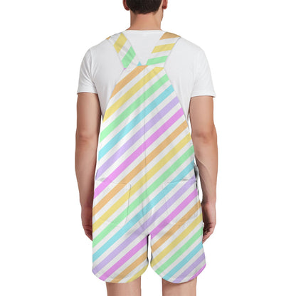 Fruity Rainbow Unisex Shorts Overalls With Adjustable Straps And Pockets (Stripes)