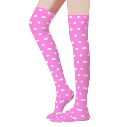 Cute Polka Dots Over Knee Stocking Socks (Hot Pink)