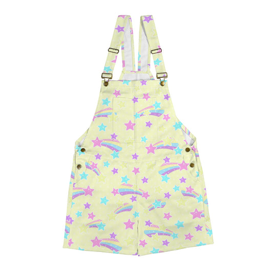 Starry Party Yellow Unisex Shorts Overalls With Adjustable Straps And Pockets