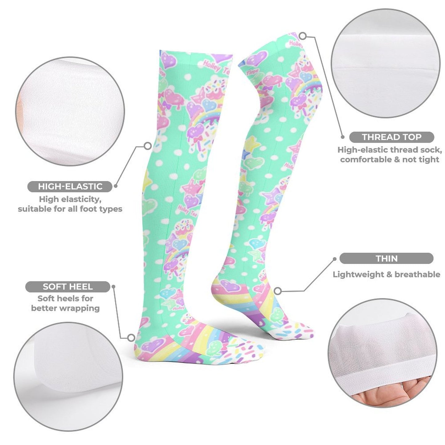 Rainbow Sweets Over Knee Stocking Socks (Mint)