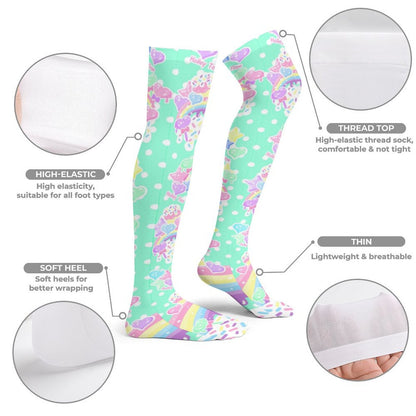 Rainbow Sweets Over Knee Stocking Socks (Mint)