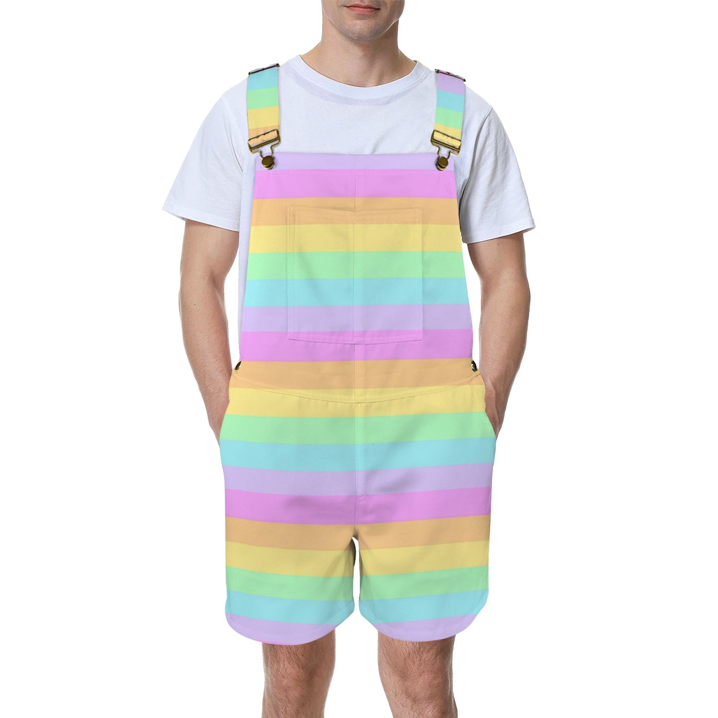 Fruity Rainbow Unisex Shorts Overalls With Adjustable Straps And Pockets (Color Block)